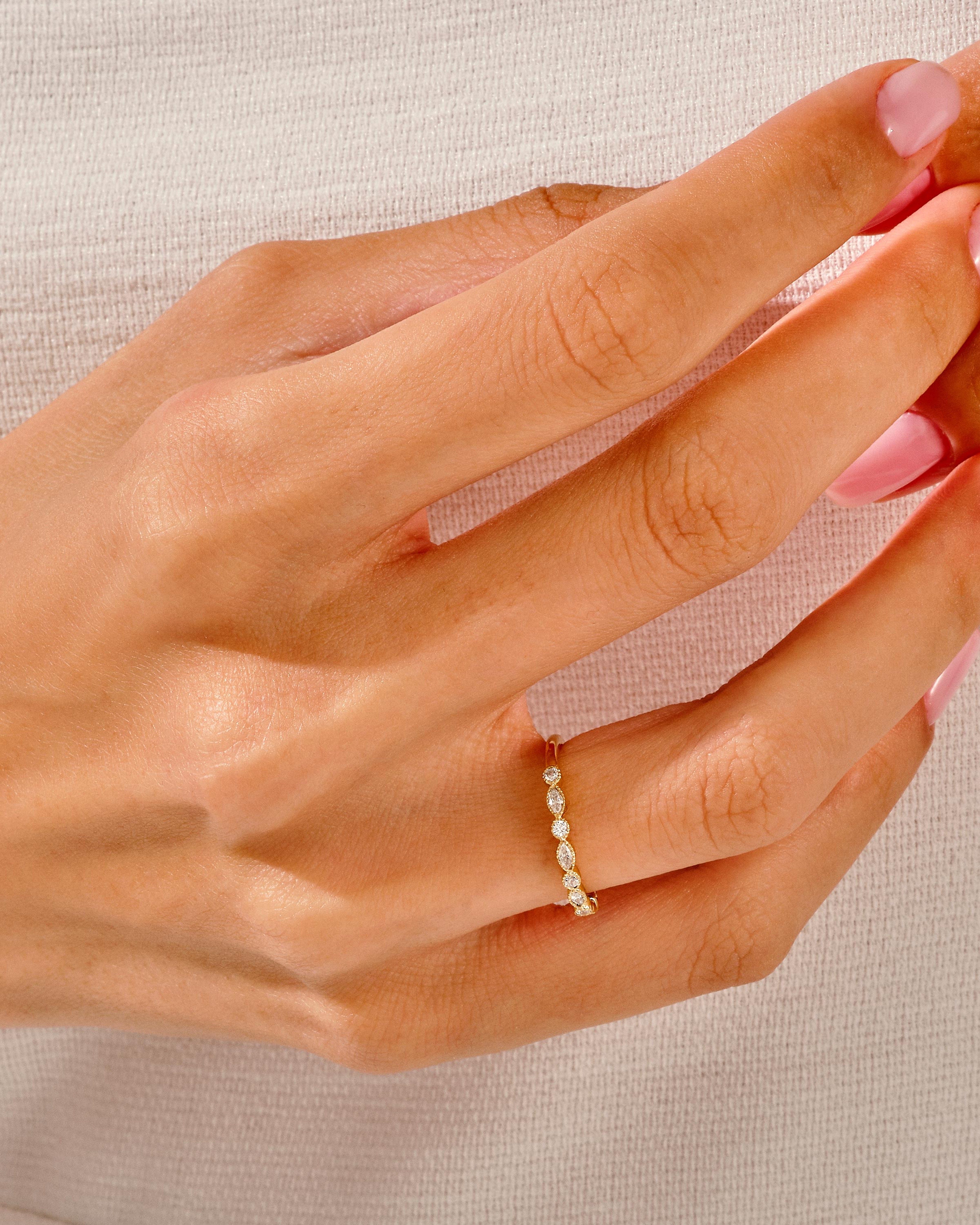 Marquise Cut Milgrain Wedding Band