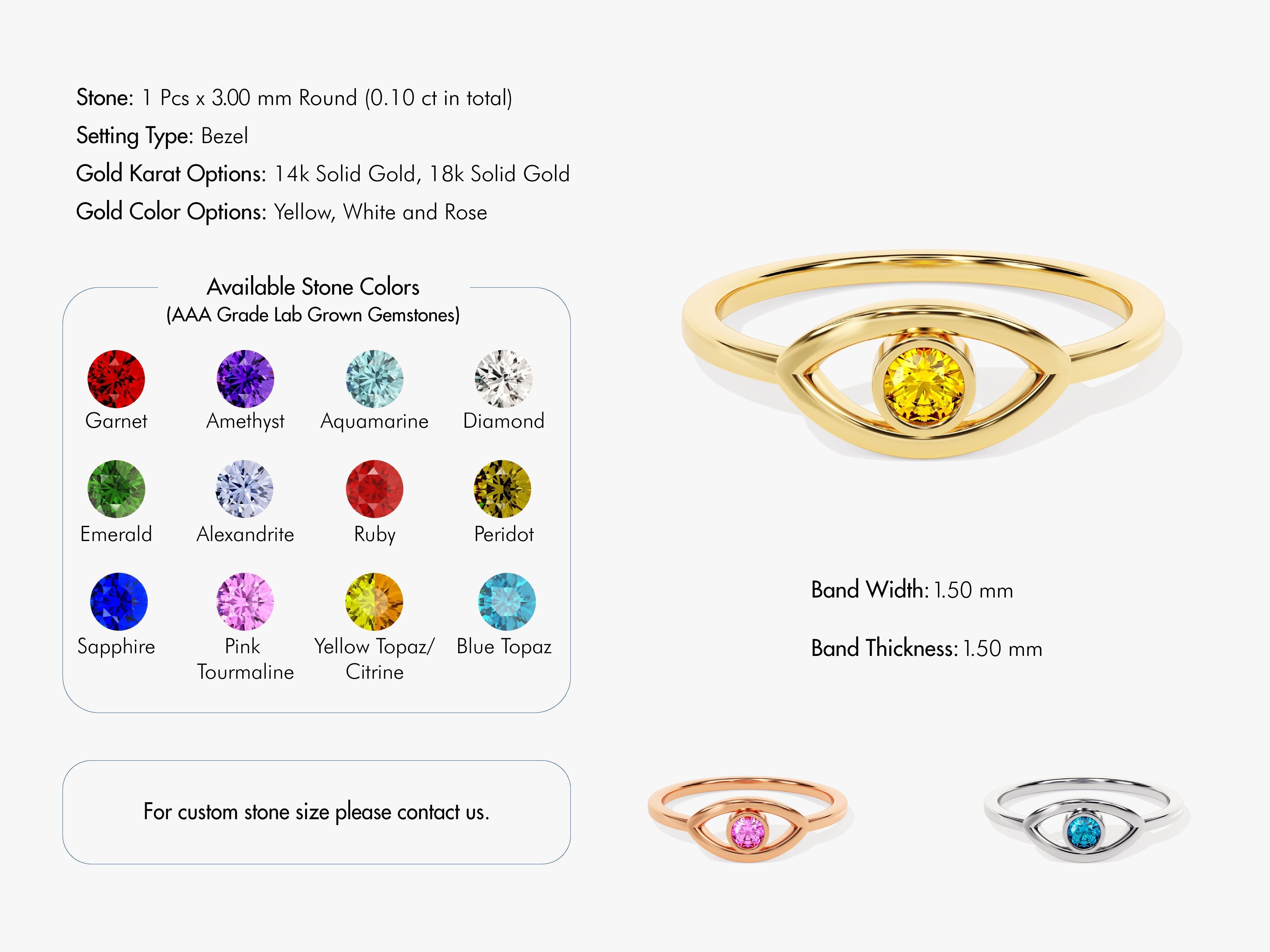 Bezel Evil Eye Birthstone Ring