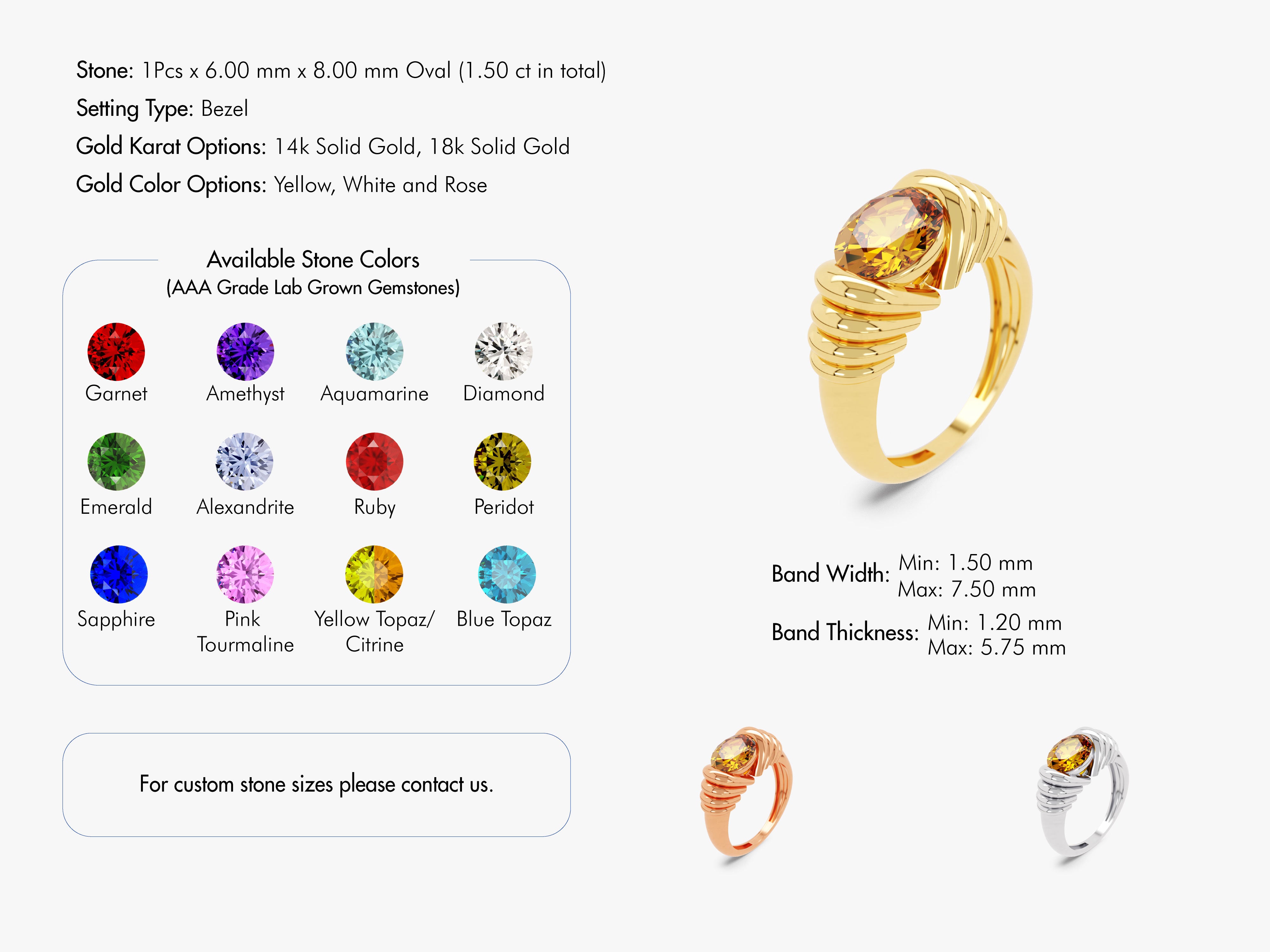 Oval gemstone ring in gold, available in multiple colors and karats