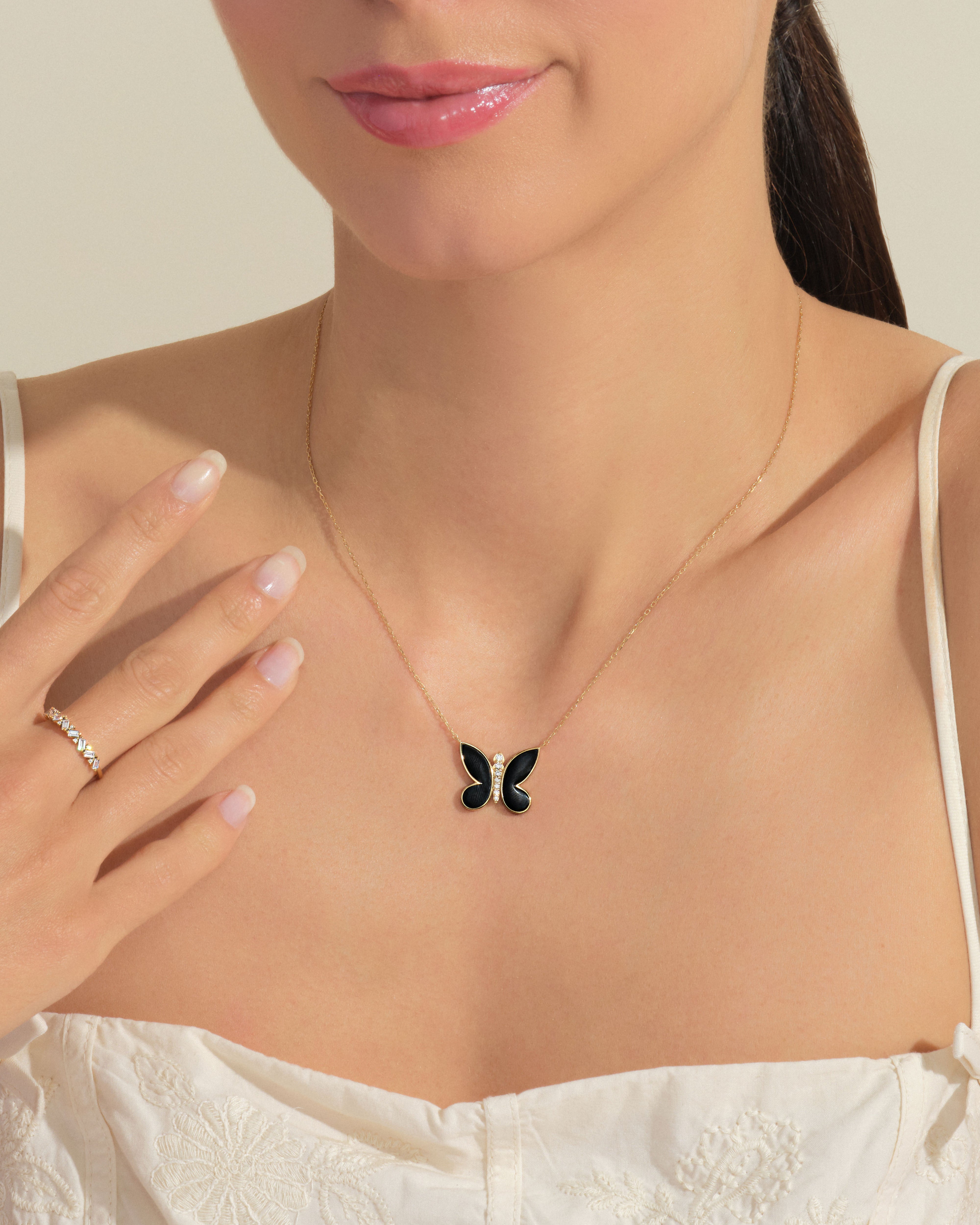 Black Enamel Butterfly Necklace