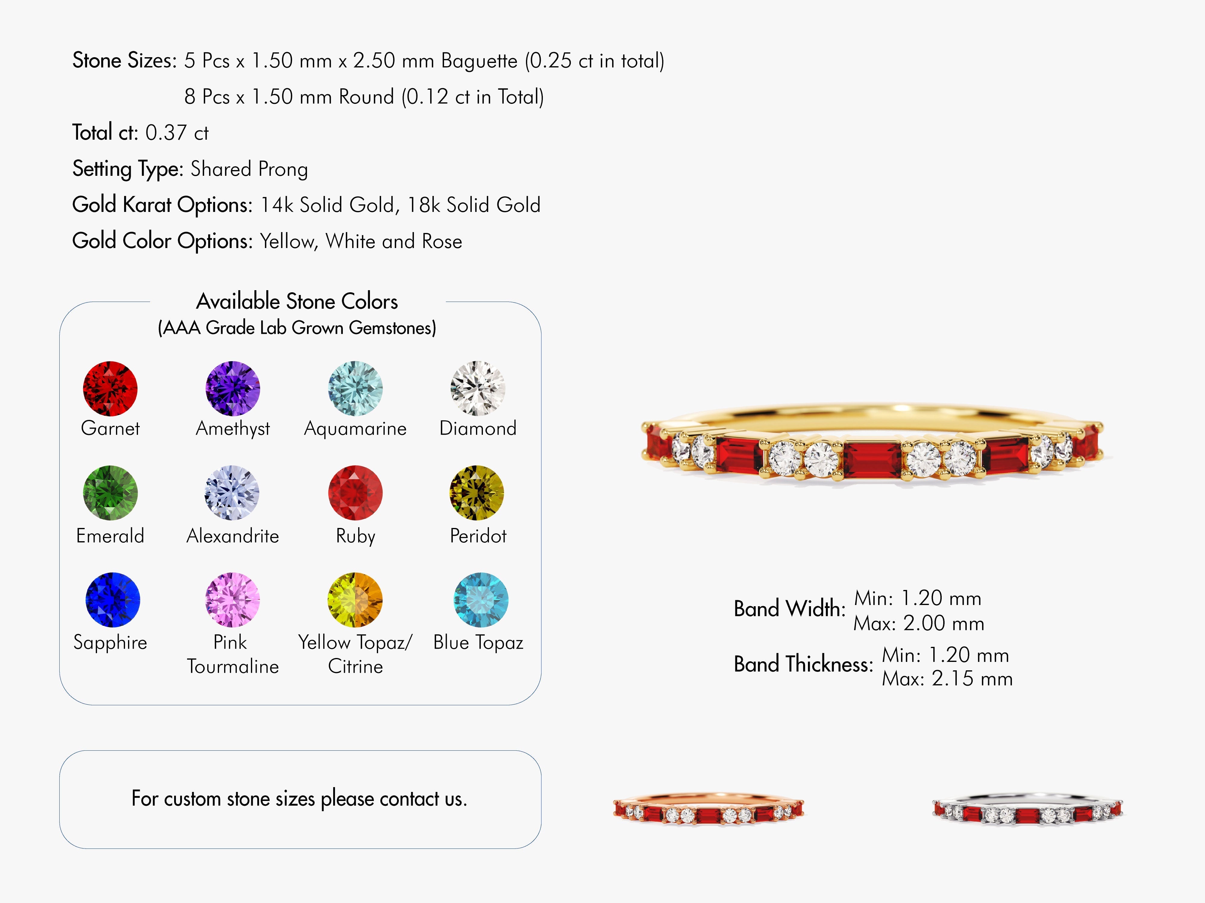 Baguette and Double Round Birthstone Ring