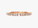 Rose gold eternity band with alternating round and baguette diamonds