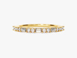 Gold band ring with alternating baguette and round diamonds