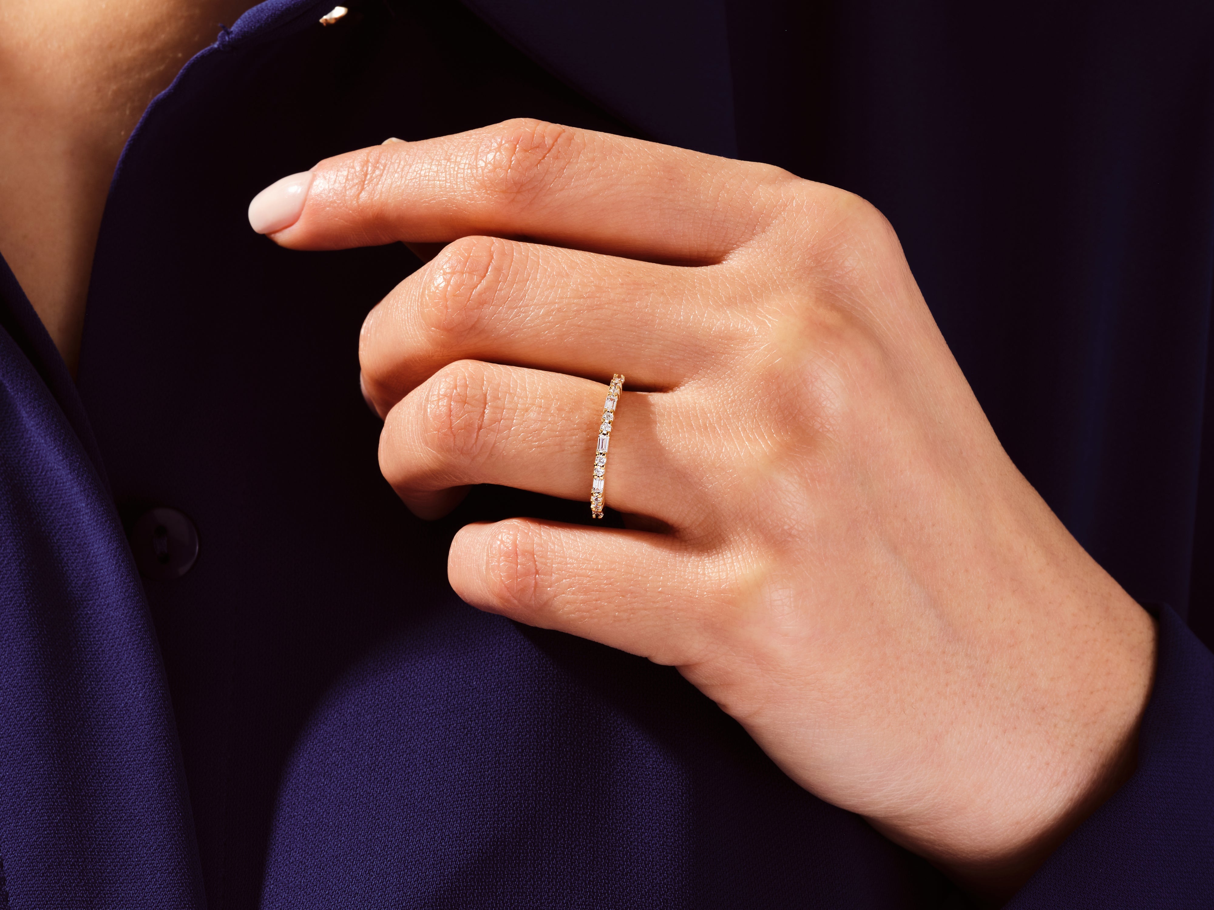 Baguette and Double Round Moissanite Wedding Band