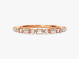 Rose gold band with alternating round and baguette diamonds