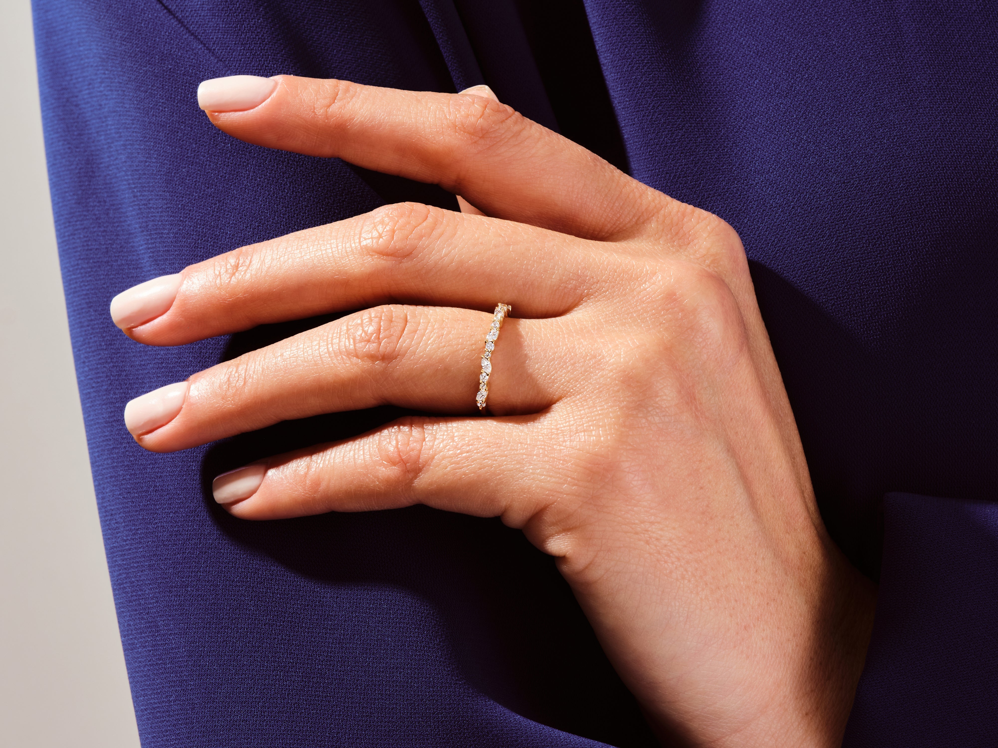 Marquise and Double Round Half Eternity Diamond Wedding Band