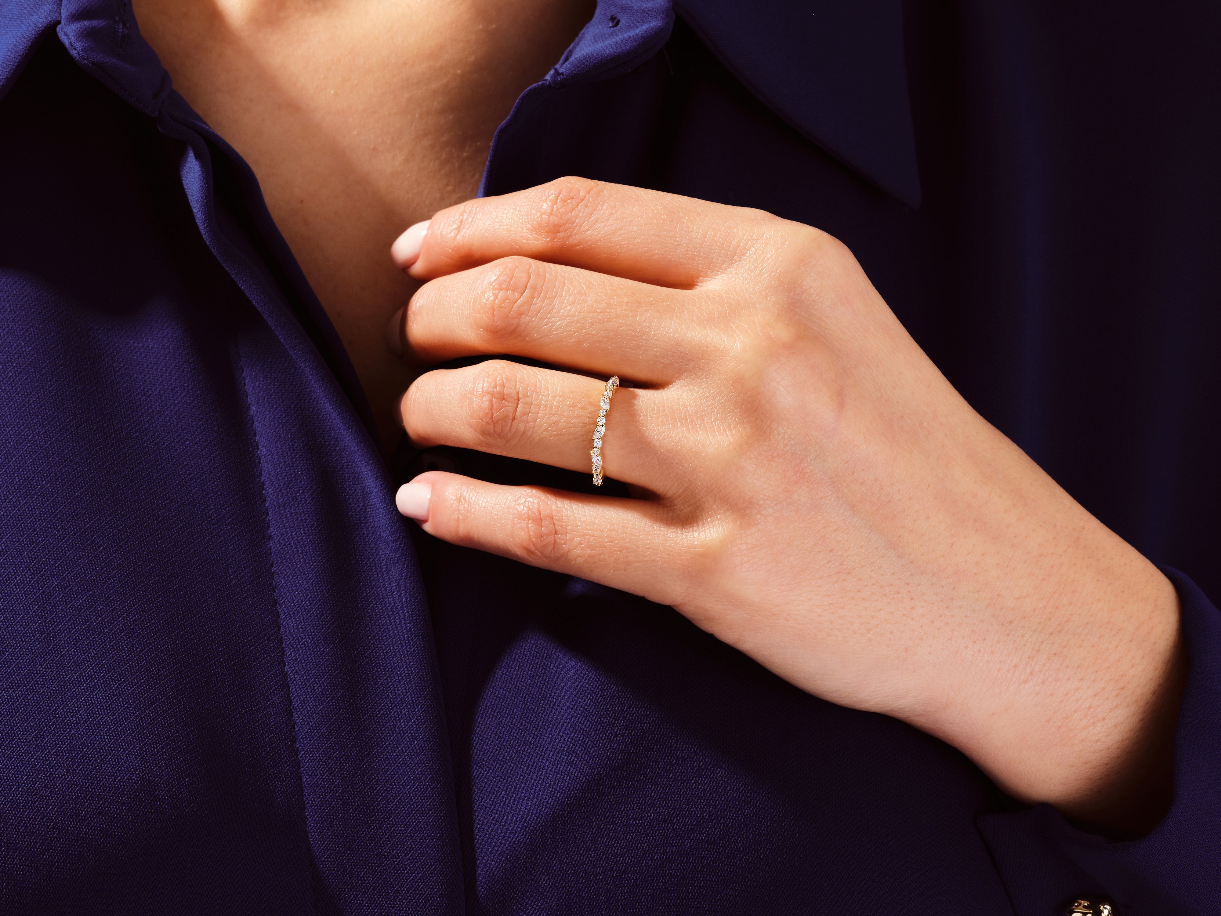 Marquise and Double Round Half Eternity Moissanite Wedding Band