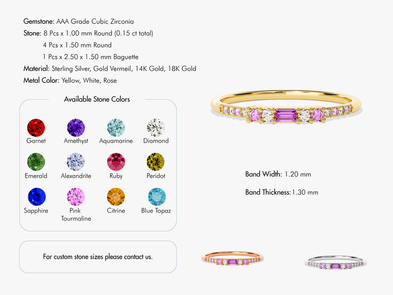 Baguette Birthstone Ring with Round Sidestones