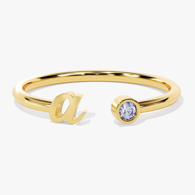 Initial Letter Open Birthstone Ring