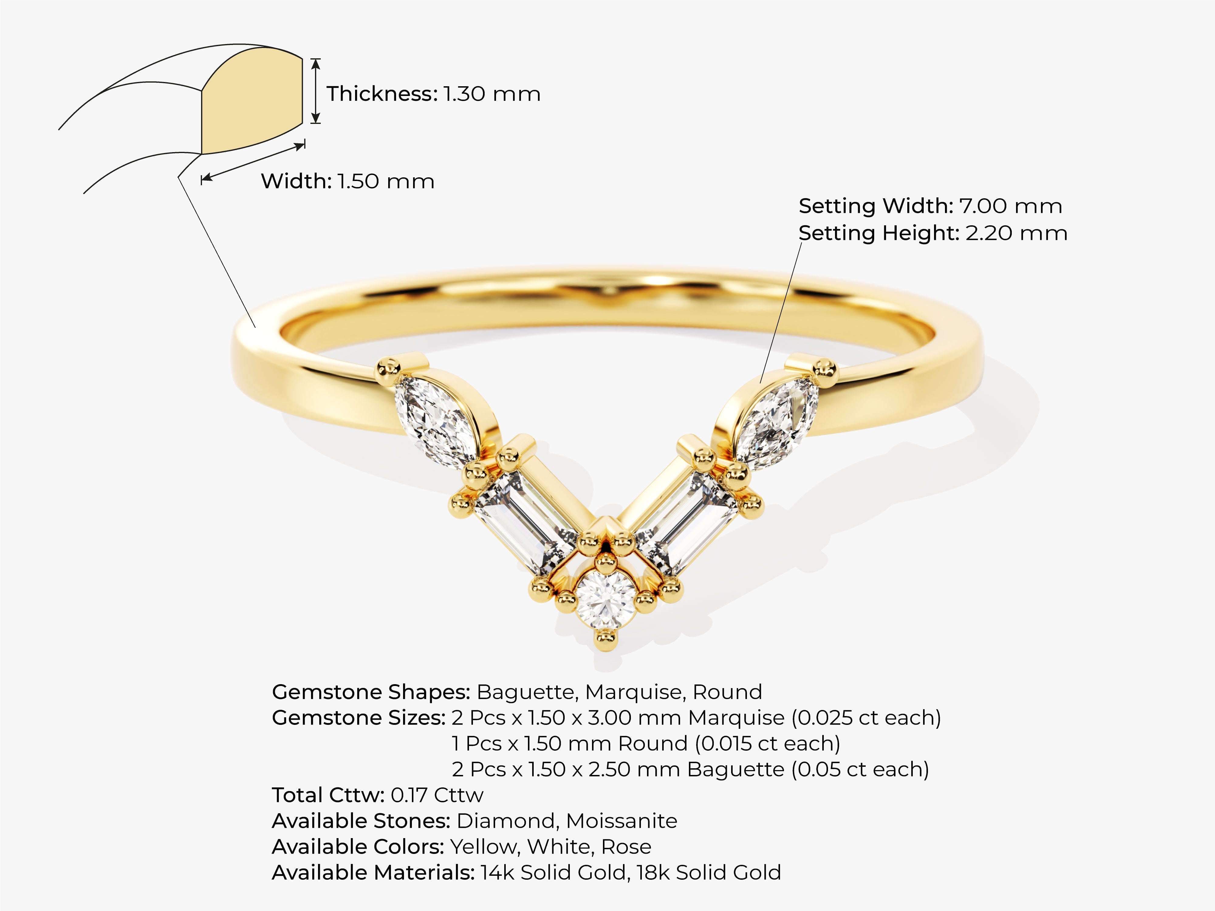 Curved Baguette and Marquise Ring