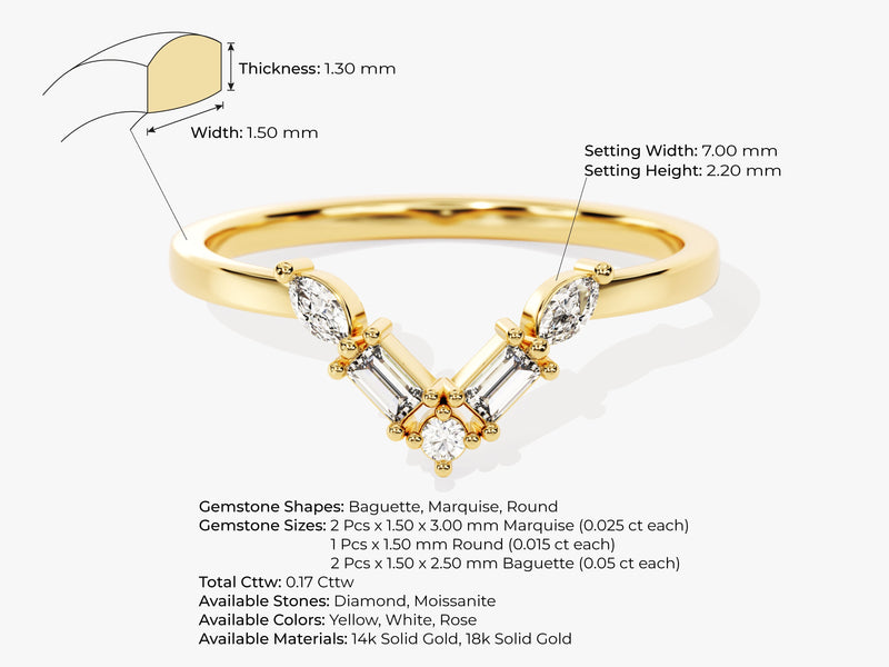 Curved Baguette and Marquise Ring