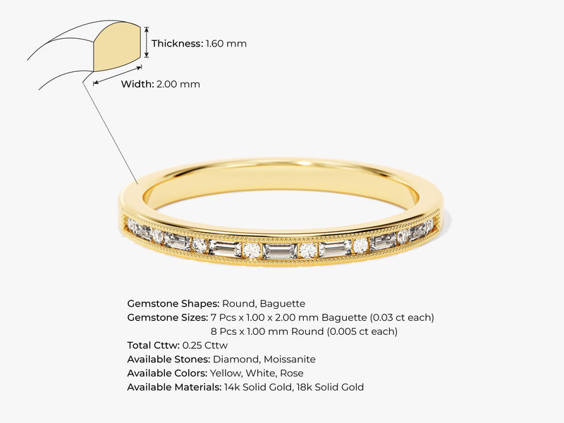 Channel Set Baguette and Round Ring