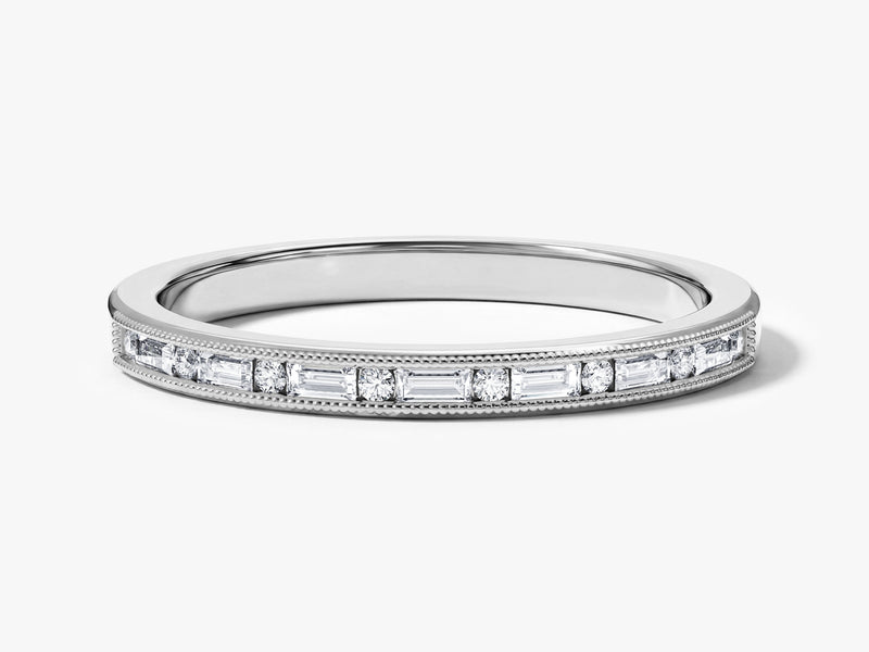 Channel Set Baguette and Round Ring