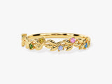 Gold leaf ring with colorful gemstones, fine jewelry