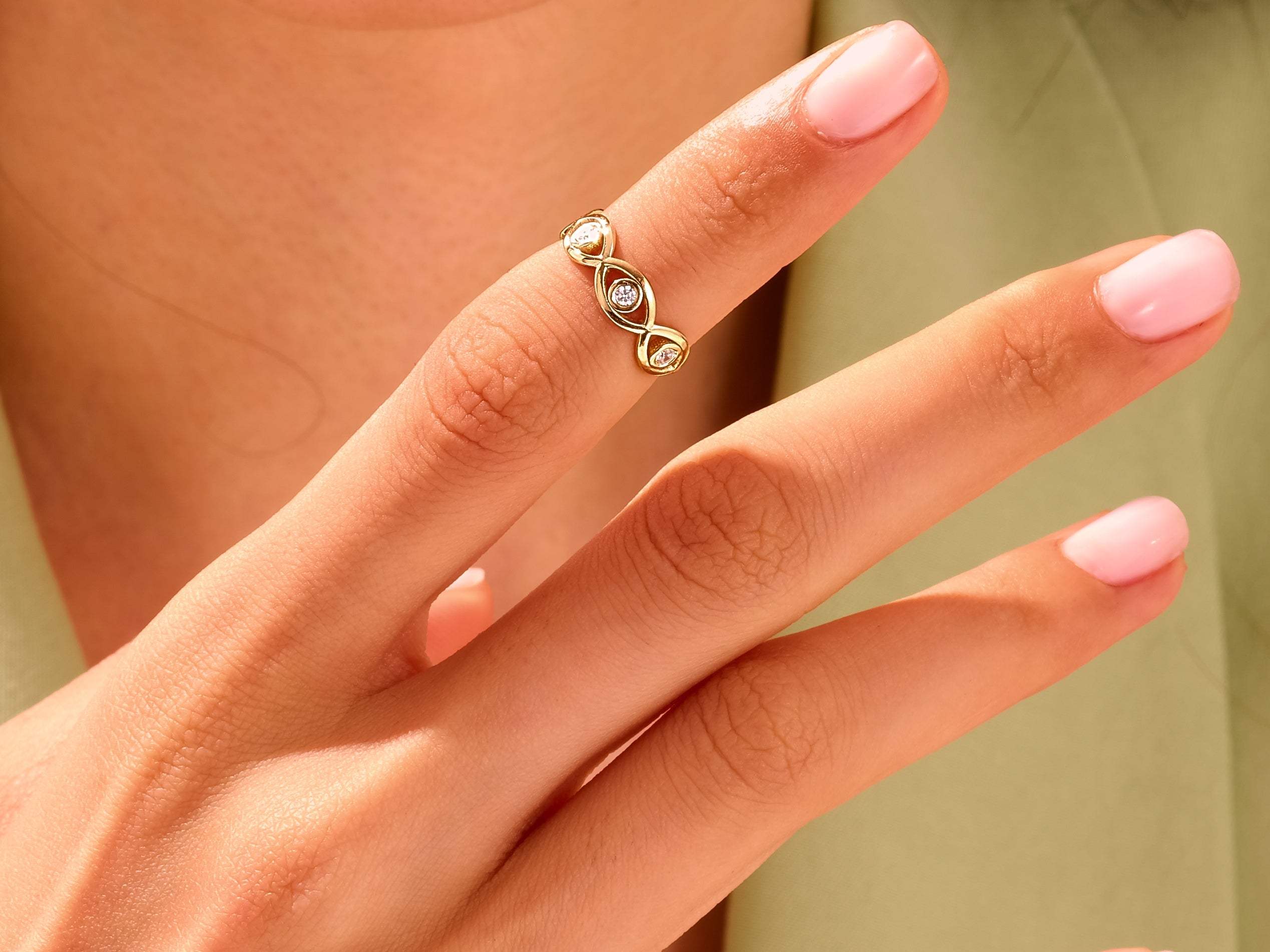 Half Eternity Evil Eye Ring