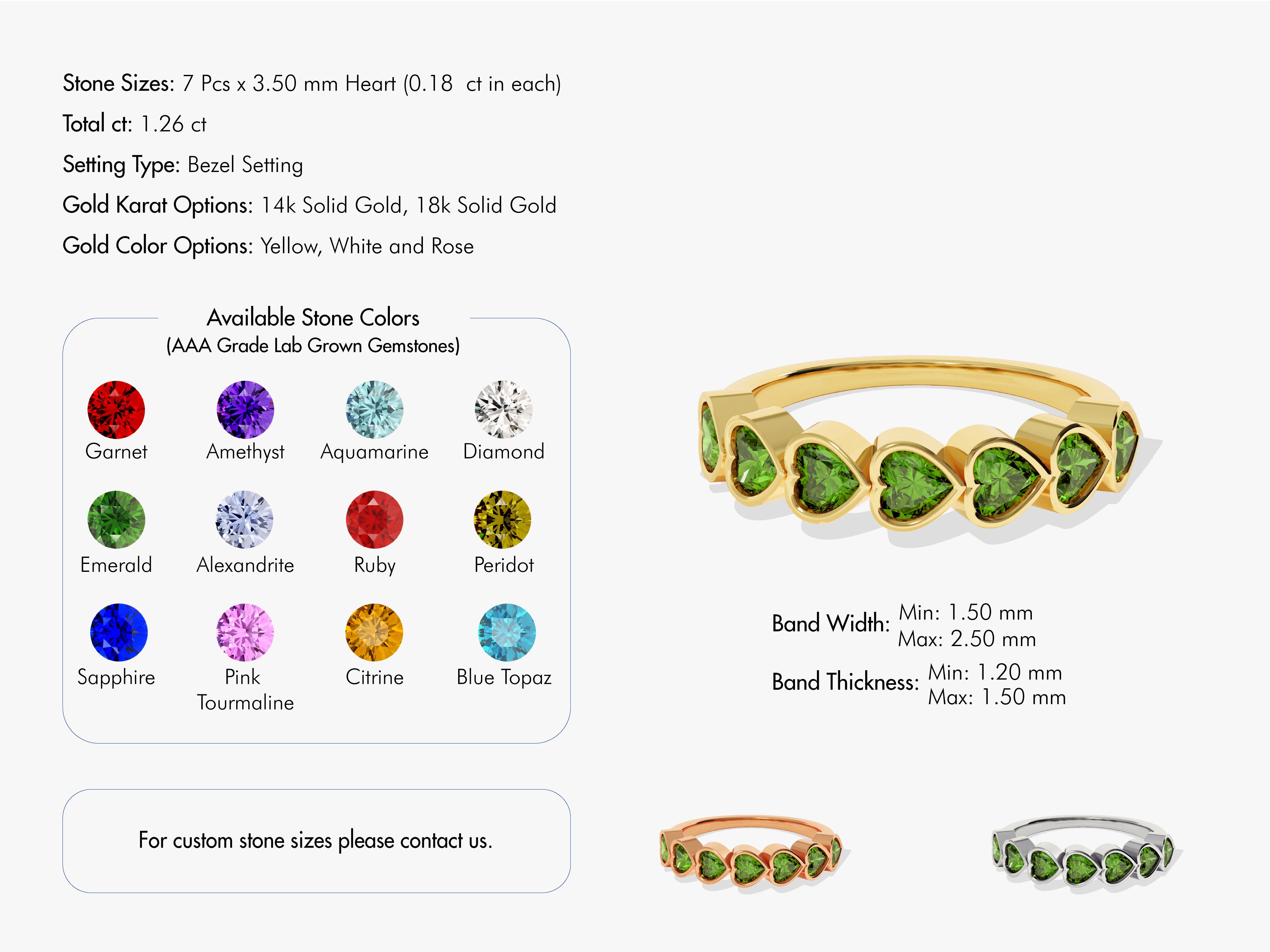 Heart gemstone ring, 14k gold, bezel setting, available in multiple colors