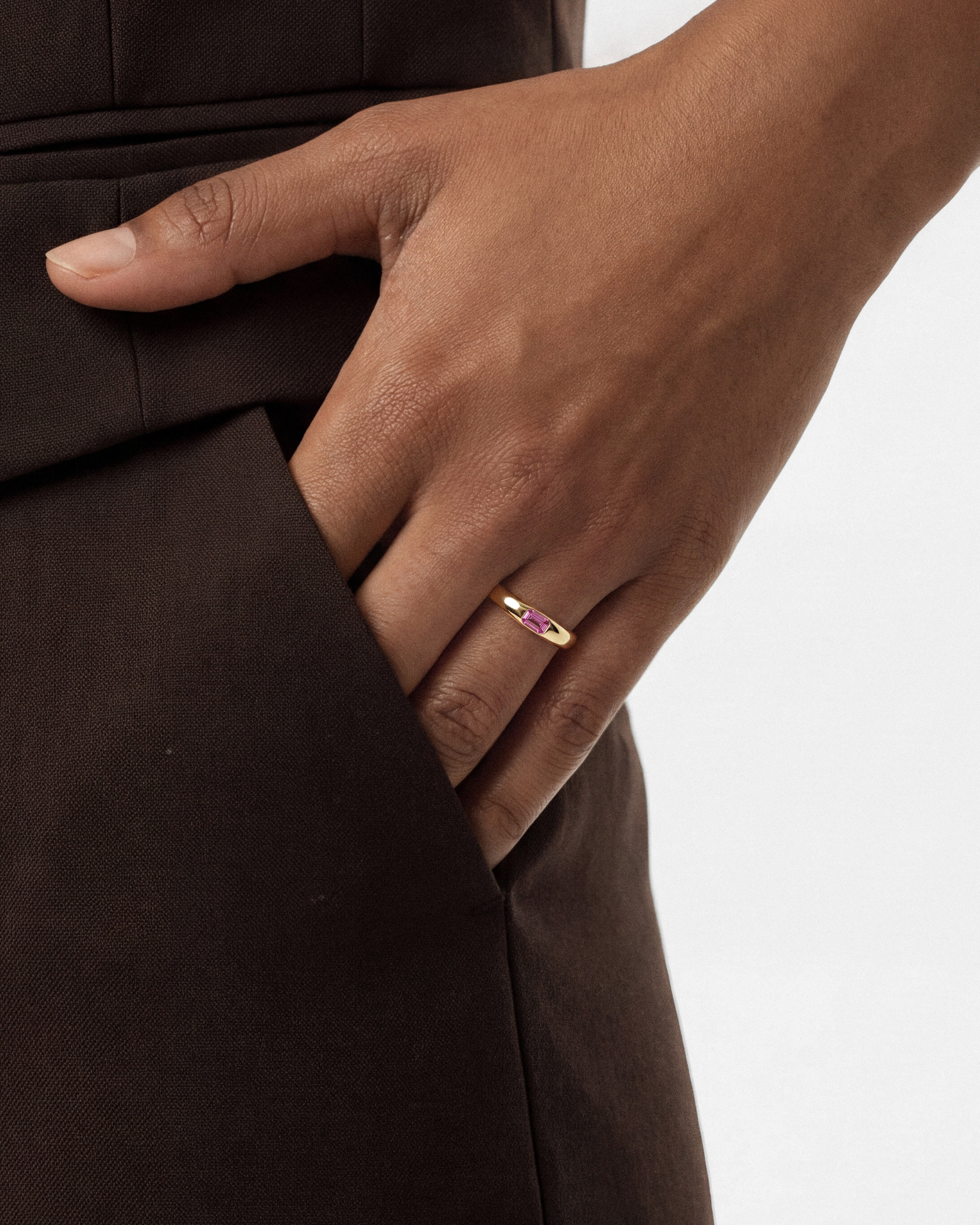 Flush Set Emerald Cut Birthstone Ring