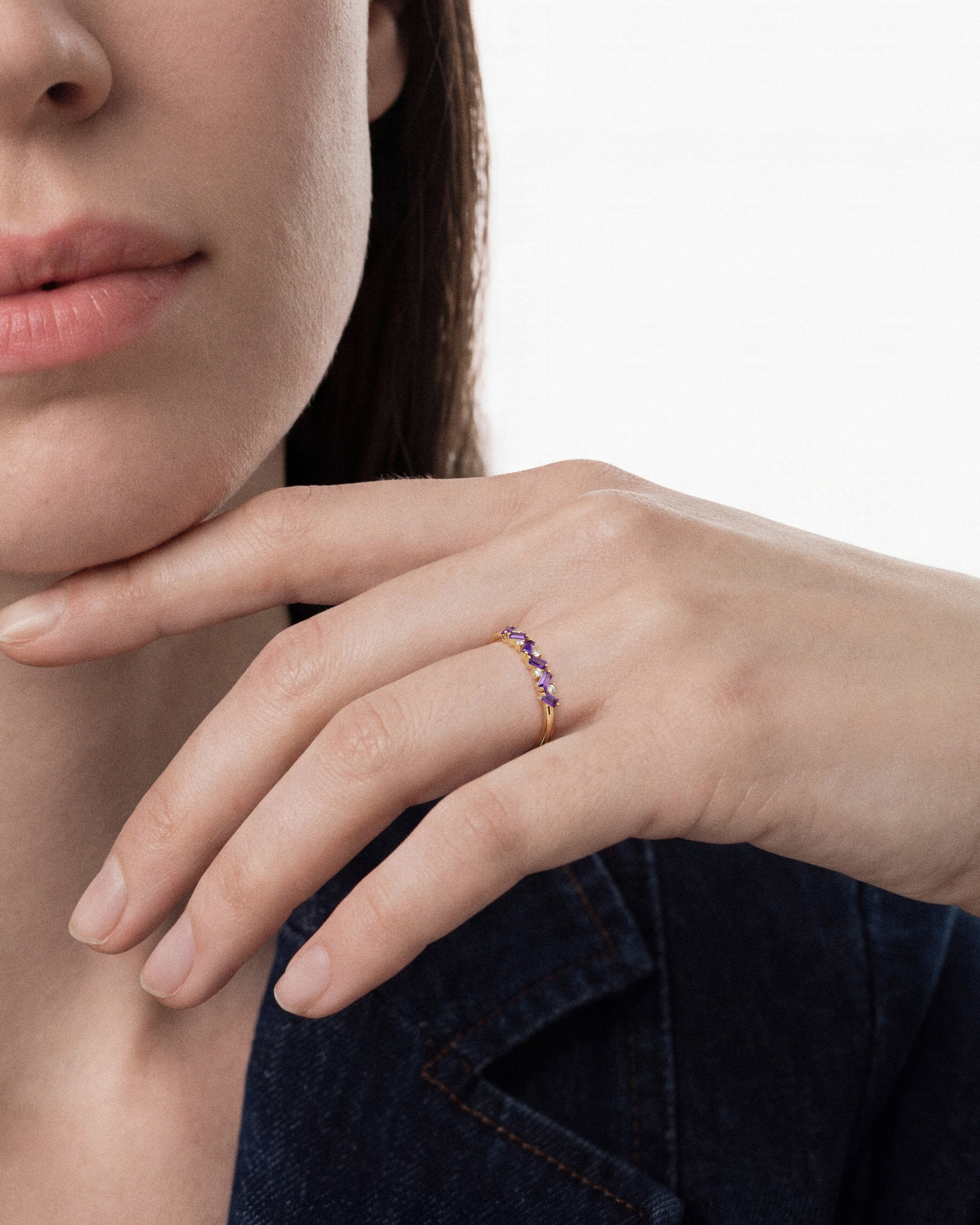 Baguette and Round Cut Birthstone Ring