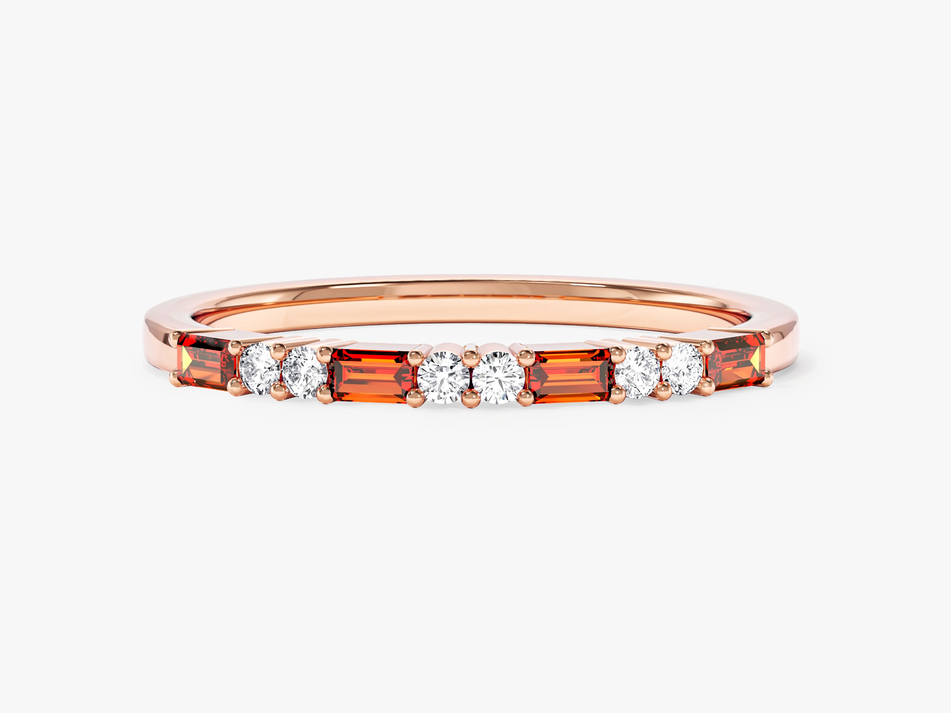 Baguette and Double Round Birthstone Ring