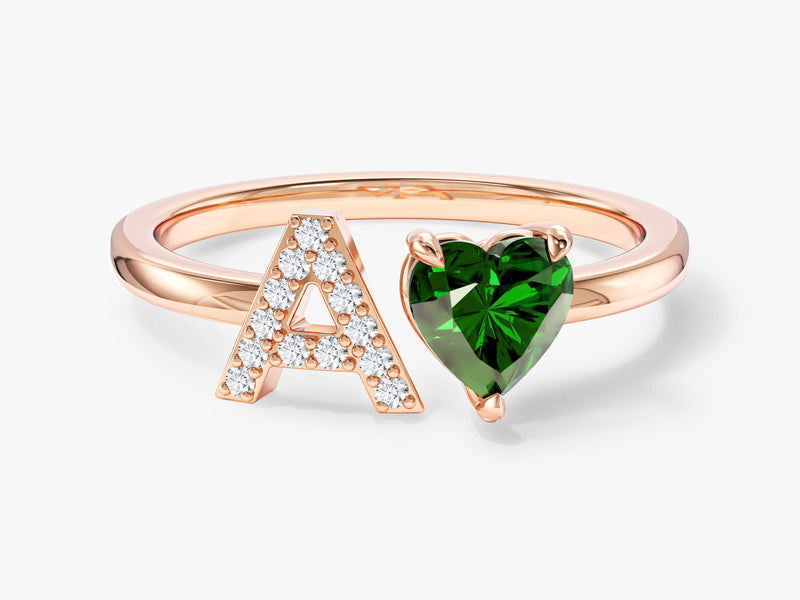 Initial Heart Birthstone Ring