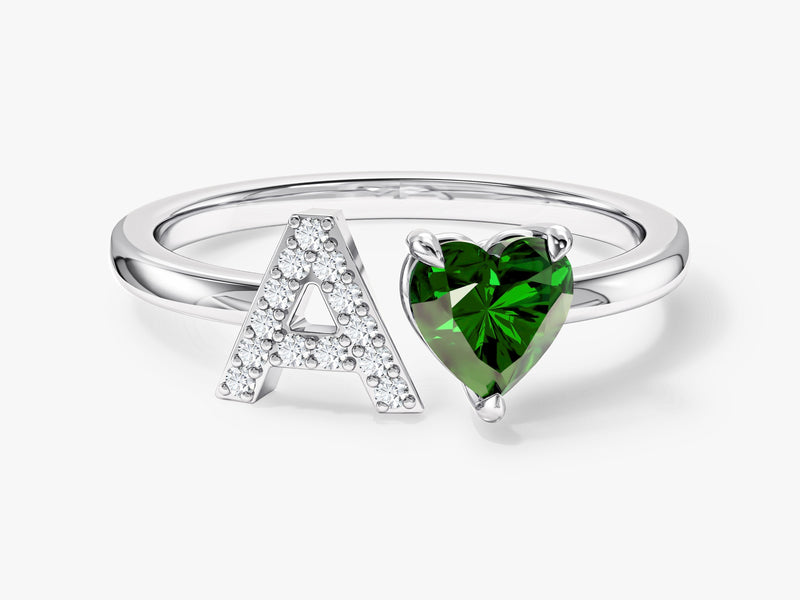 Initial Heart Birthstone Ring