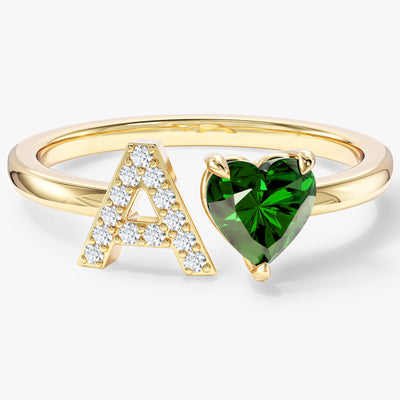Letter Heart Birthstone Ring