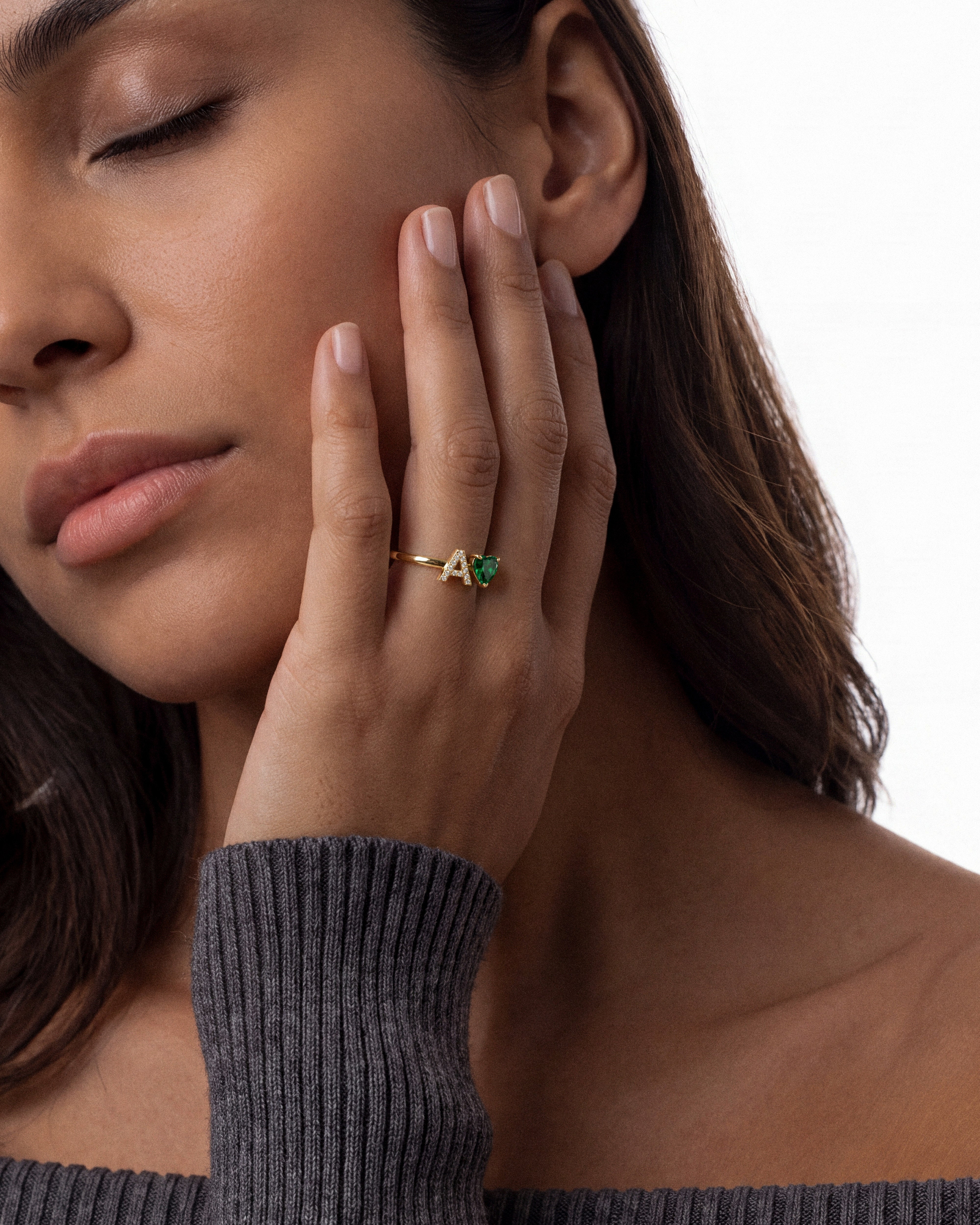 Initial Heart Birthstone Ring