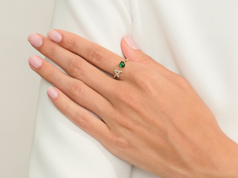 Initial Heart Birthstone Ring