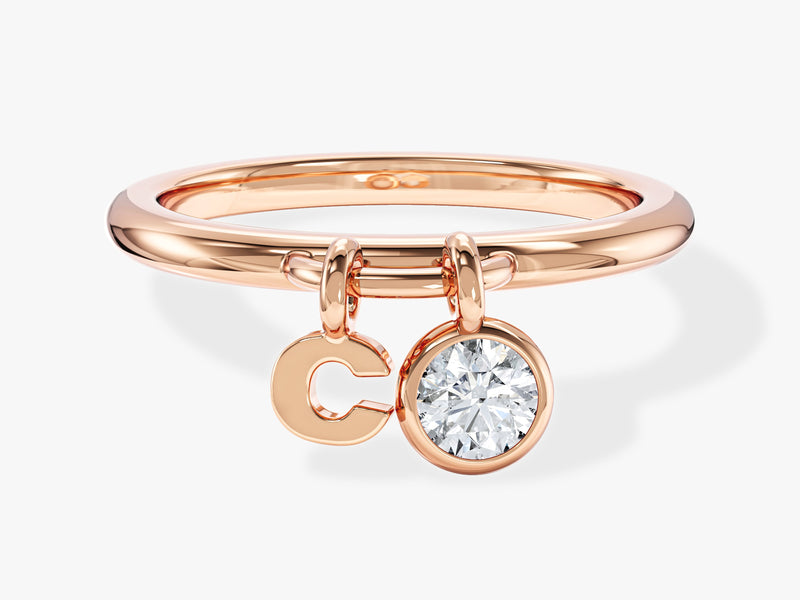 Initial Charm Birthstone Ring