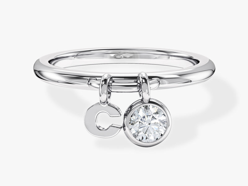 Initial Charm Birthstone Ring