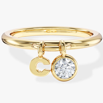 Initial Letter Charm Birthstone Ring