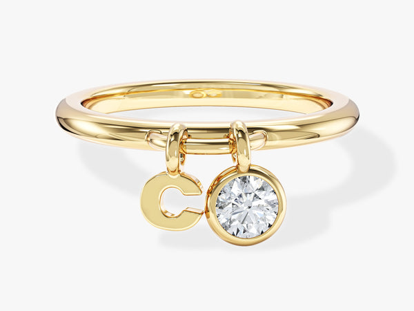 Initial Charm Birthstone Ring