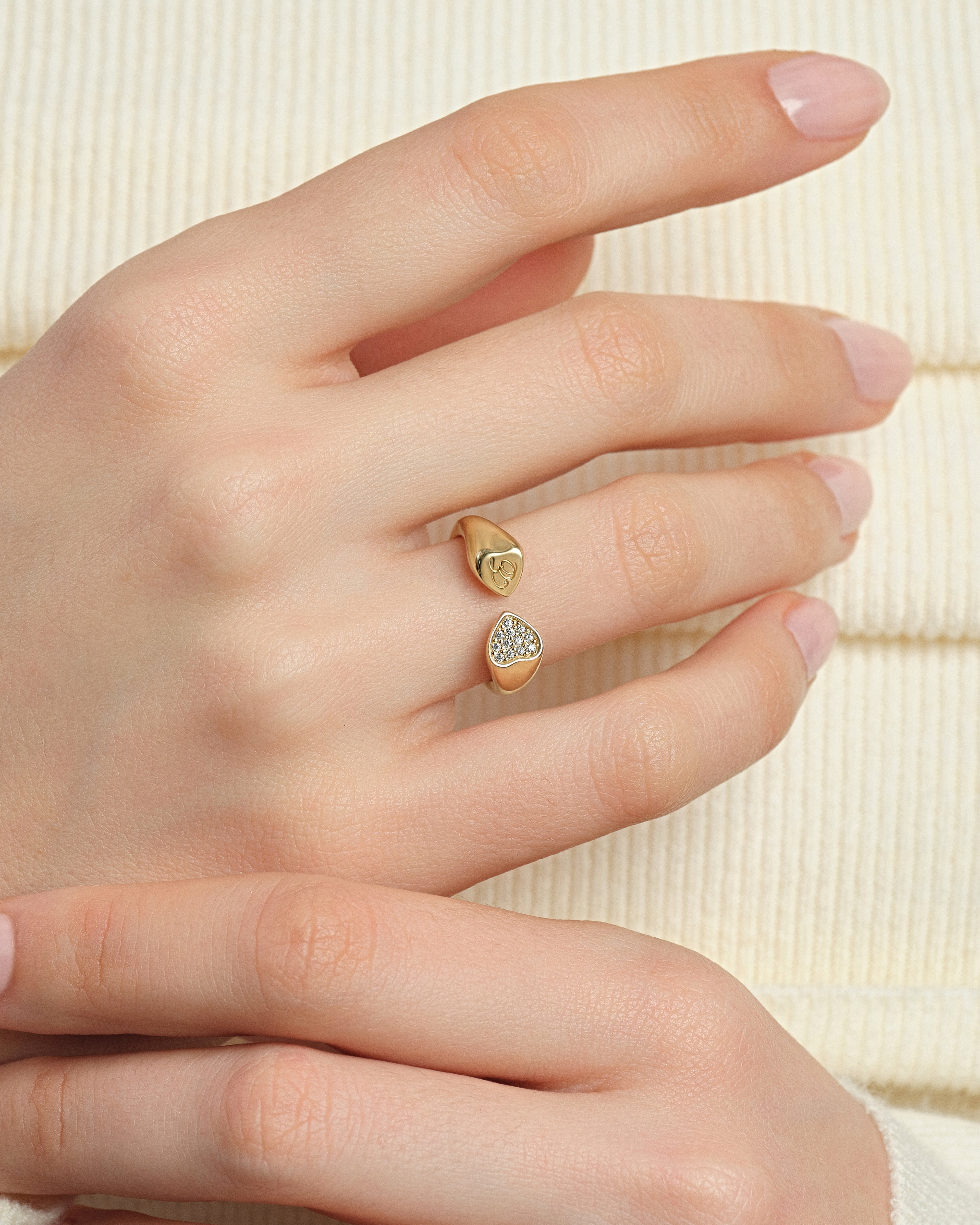 Heart Pave Set Open Ring