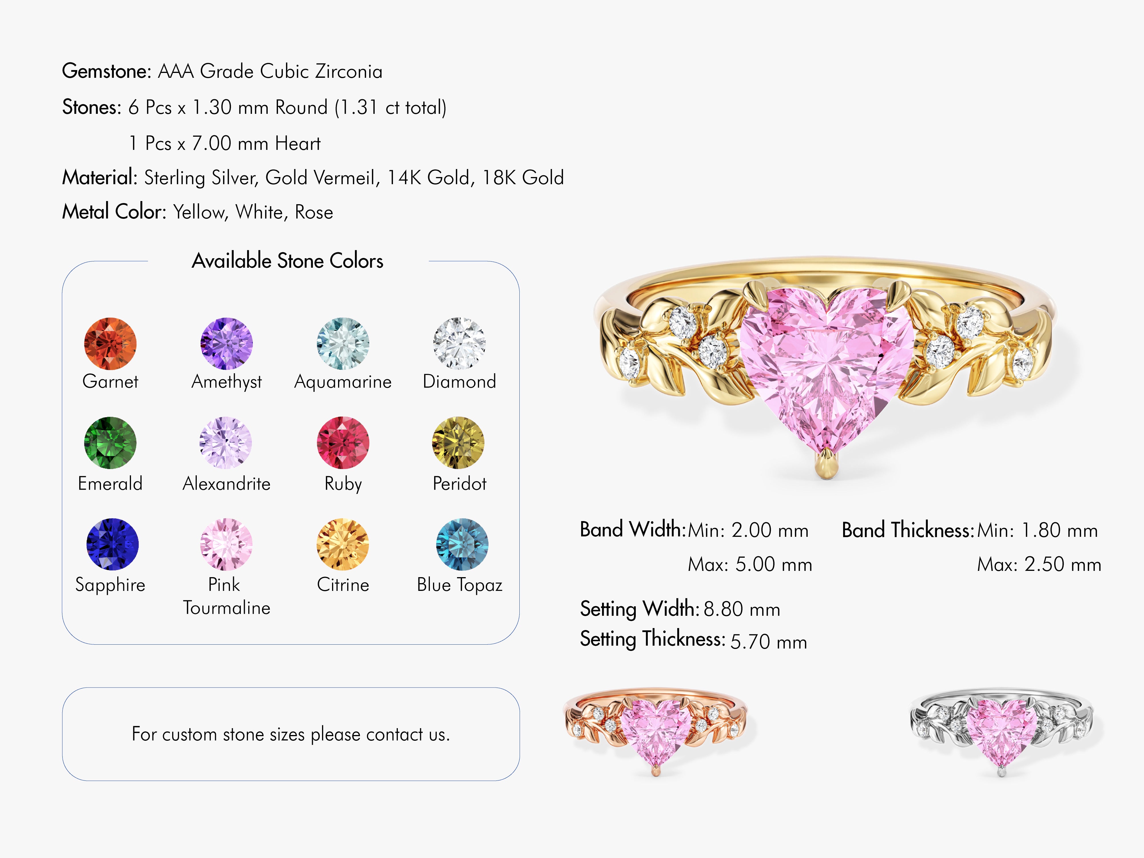 Nature Inspired Heart Birthstone Ring