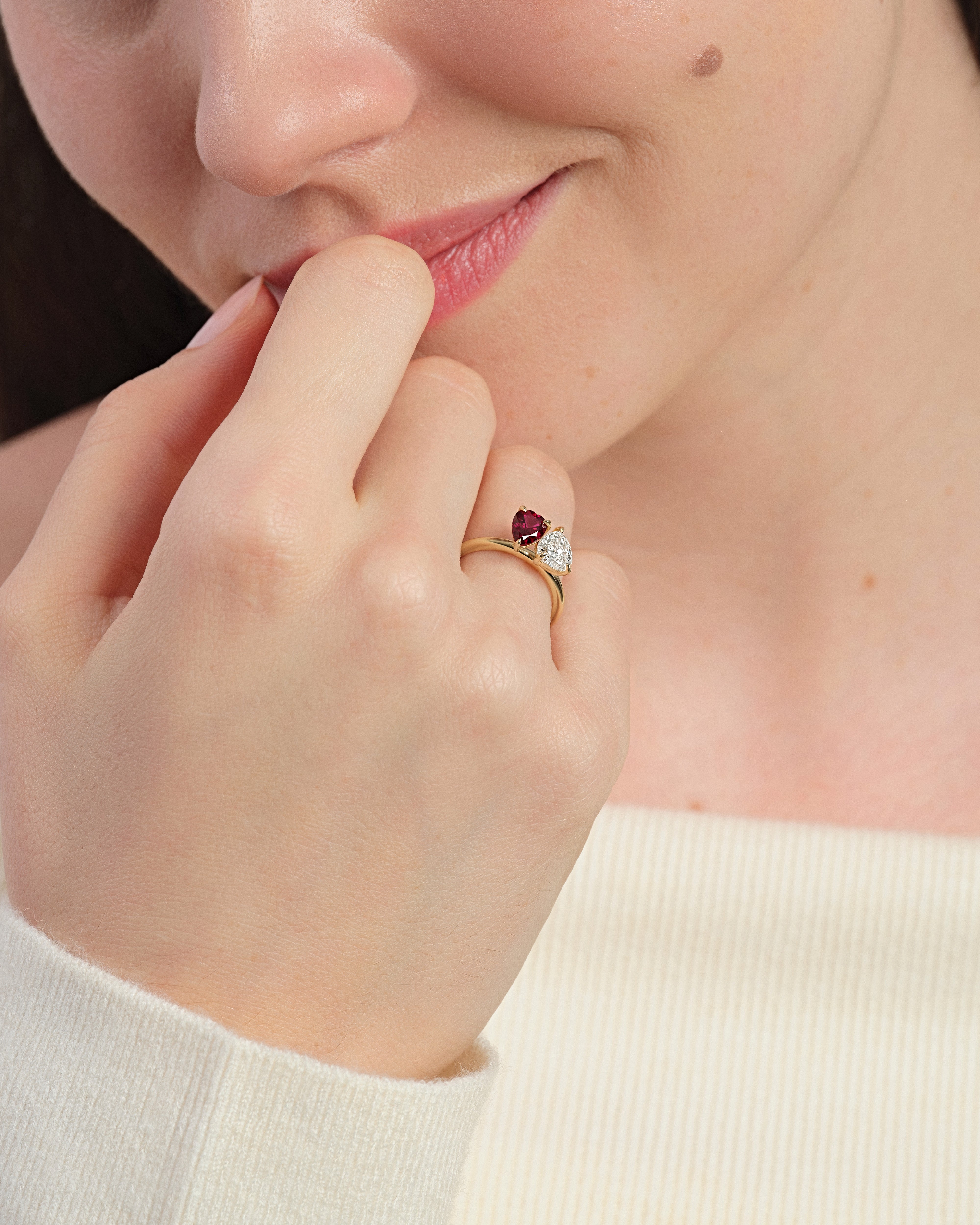 Heart and Pear Toi et Moi Birthstone Ring