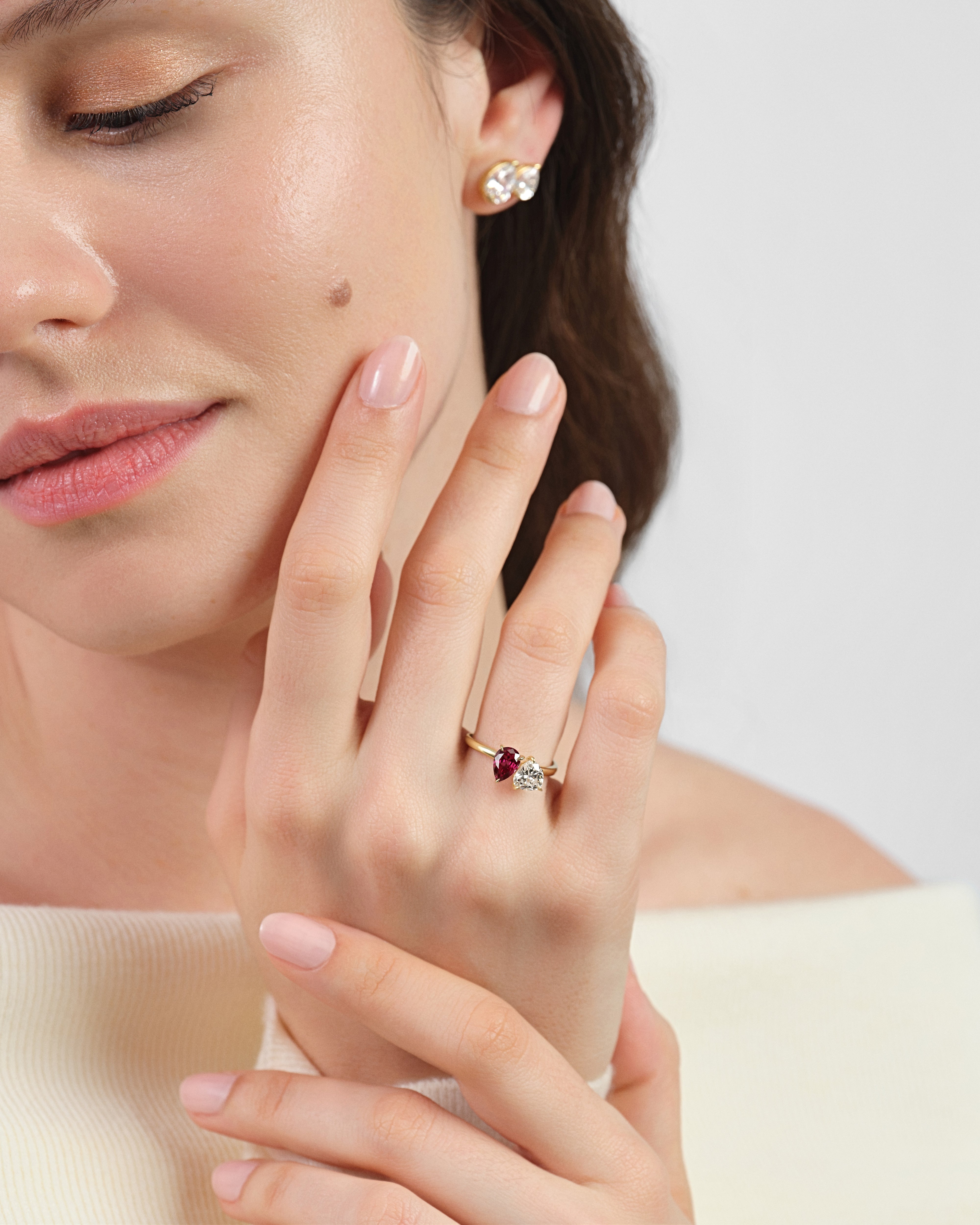 Heart and Pear Toi et Moi Birthstone Ring