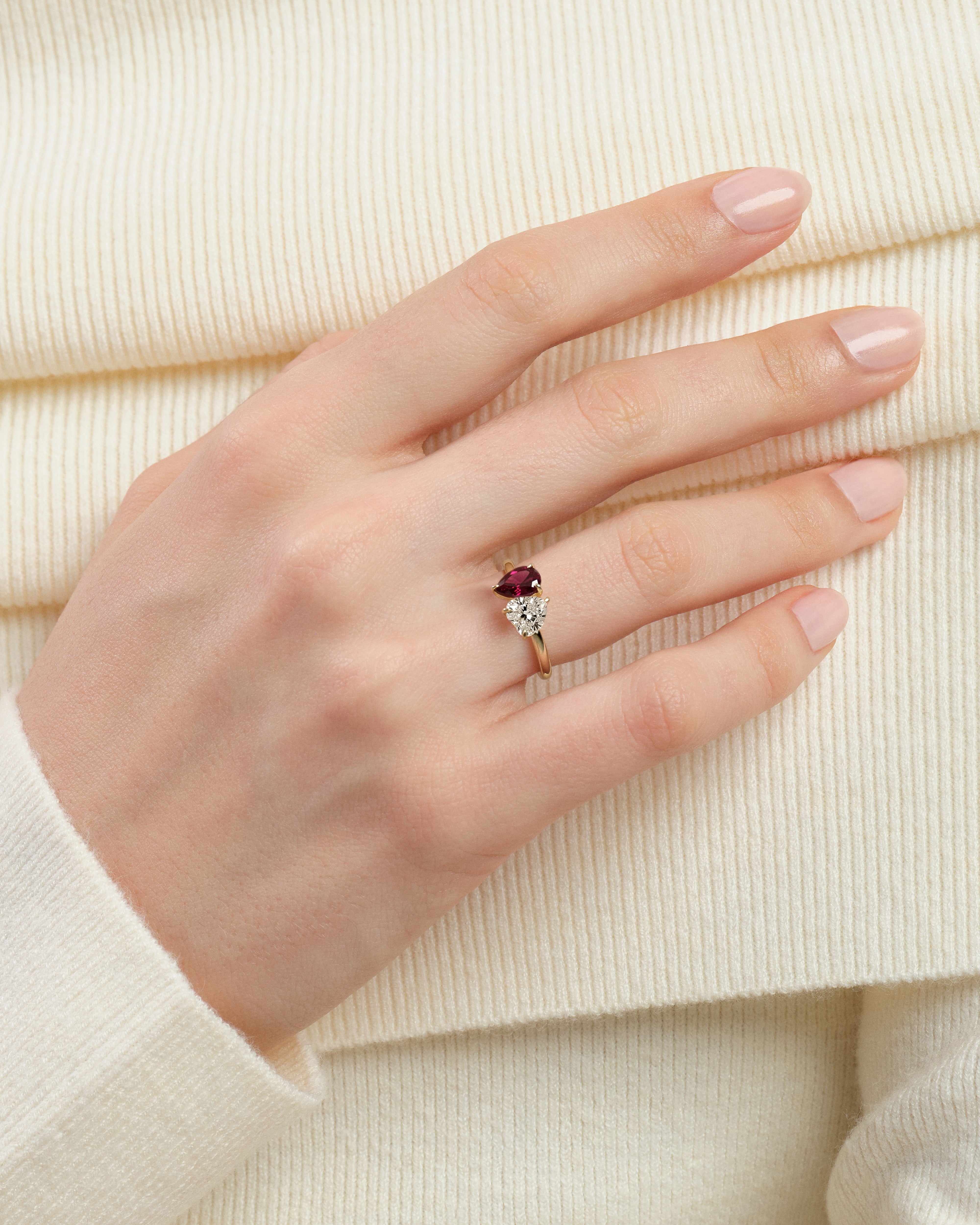 Heart and Pear Toi et Moi Birthstone Ring