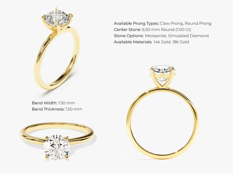 4-Prong Solitaire Round Cut Moissanite Engagement Ring (1.00 CT)