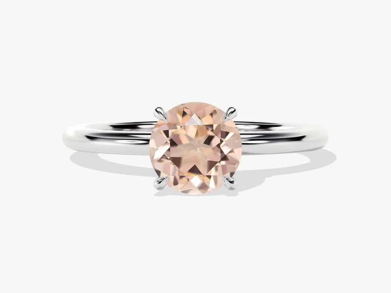 Round Cut Peach Morganite Solitaire Engagement Ring