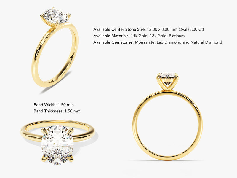 4-Prong Solitaire Oval Cut Lab Grown Diamond Engagement Ring (3.00 CT)