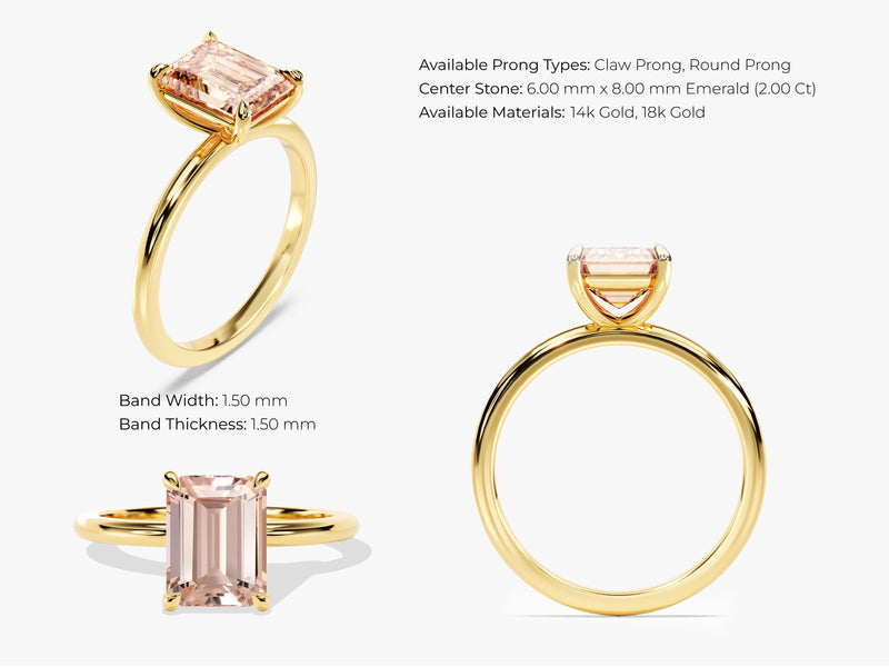 Emerald Cut Peach Morganite Solitaire Engagement Ring