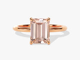 Emerald Cut Peach Morganite Solitaire Engagement Ring