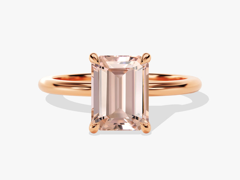 Emerald Cut Peach Morganite Solitaire Engagement Ring
