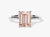 Emerald Cut Peach Morganite Solitaire Engagement Ring