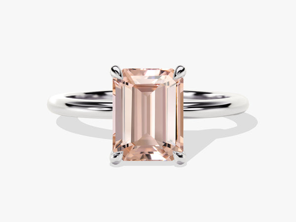 Emerald Cut Peach Morganite Solitaire Engagement Ring