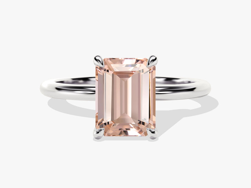Emerald Cut Peach Morganite Solitaire Engagement Ring