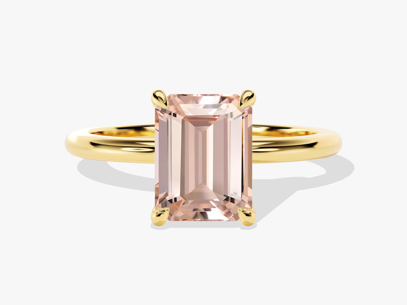 Emerald Cut Peach Morganite Solitaire Engagement Ring