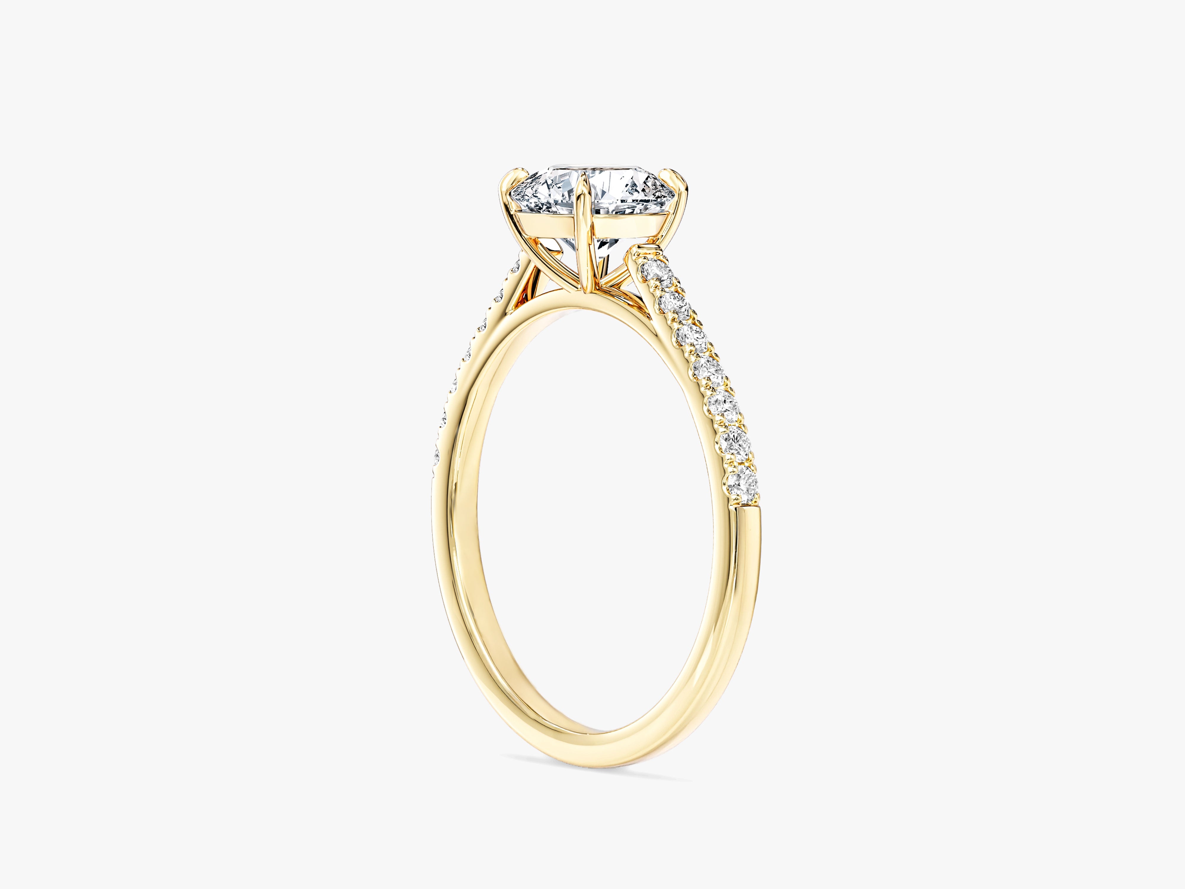 Cathedral Round Cut Moissanite Engagement Ring with Pave Set Side Stones (1.00 CT)