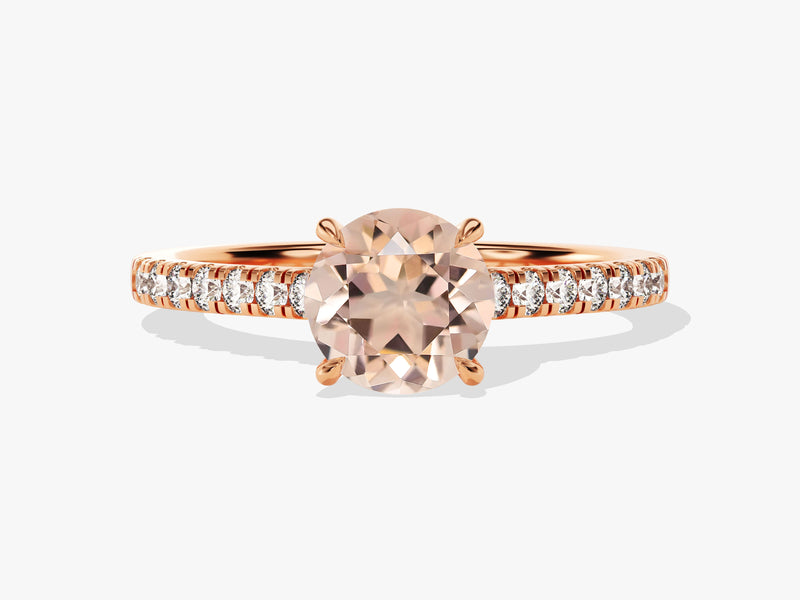 Round Cut Peach Morganite Engagement Ring with Sidestones