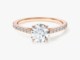 Cathedral Round Cut Lab Grown Diamond Engagement Ring with Pave Set Sidestones (1.00 CT)